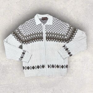 VTG 70S SEARS MENS SPORTSWEAR Fits Large ACRYLIC FULL‎ ZIP IVORY CARDIGAN
